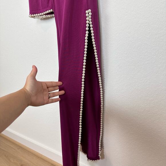 NEW Khanums x REVOLVE Khriya Pearl Trim Maxi Dress in Cranberry Size XS - Picture 6 of 9